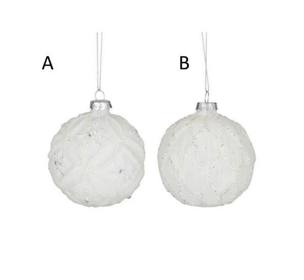 Sparkle Glass Bauble White/Silver