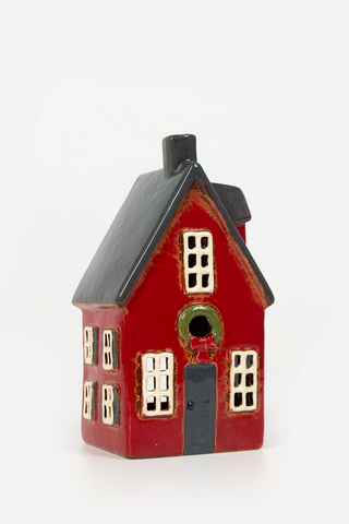 Alsace Tealight Cottage Red with Wreath