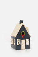 Alsace Tealight House Cottage Navy with Wreath