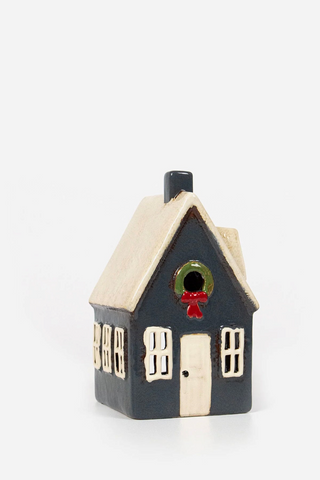 Alsace Tealight House Cottage Navy with Wreath