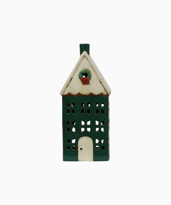 Alsace Christmas Tea Light House Green with Wreath Large