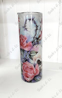 Custom Tumbler - Silver skull/roses