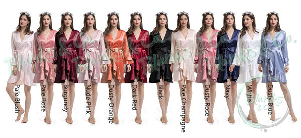 Satin robe with ruffle